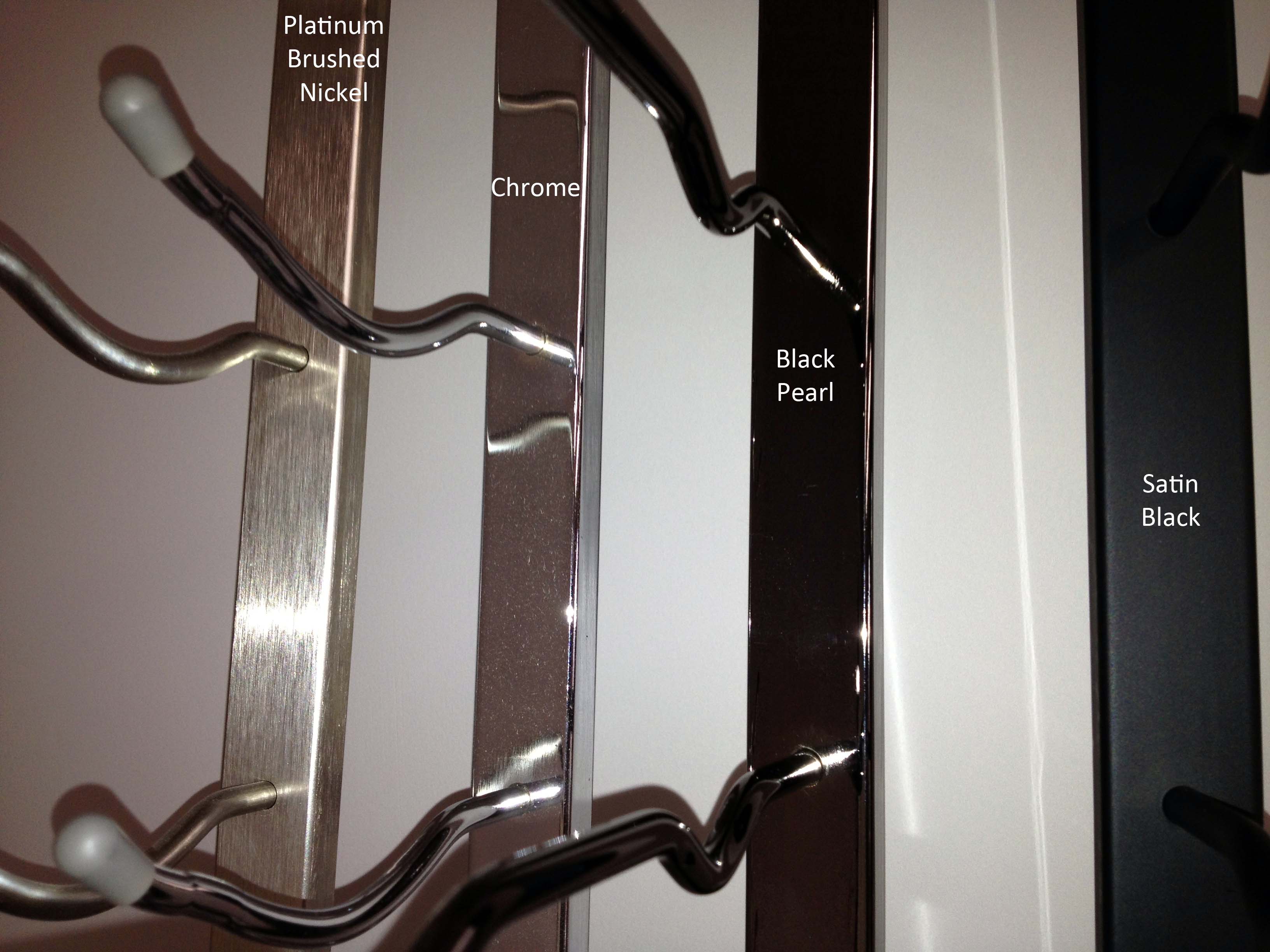 Polished Chrome Platinum Brushed Nickle Black Pearl Satin Black Finish Comparison Cellar Wine Racks