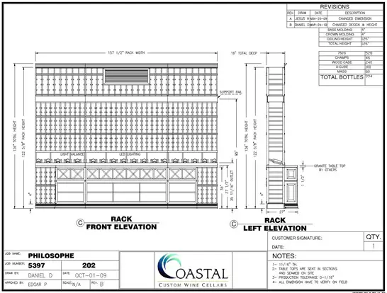 Custom wine cellar Los Angeles California CAD drawing (left side wall)