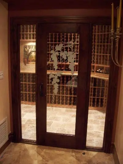 Barolo Wine Room and Cellar Door with Custom Etching and Sidelights
