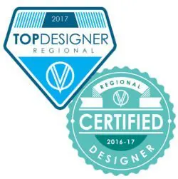 2017 Certified Regional Designer Badge and 2017 Top Regional Designer Badge awarded to Coastal Custom Wine Cellars by Vintage View