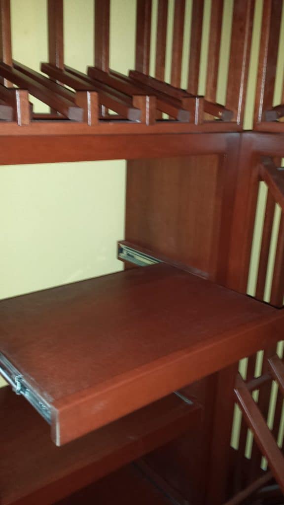 Irvine Binder California wine cellar installation_Roll Out Wood Case Shelf