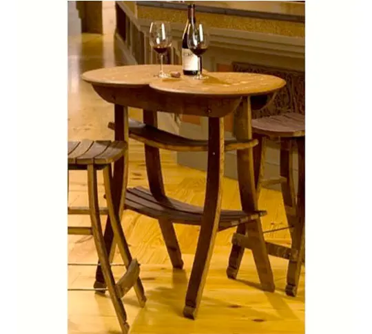 15. Wine Barrel Stave Table and 2 Stools, #2957