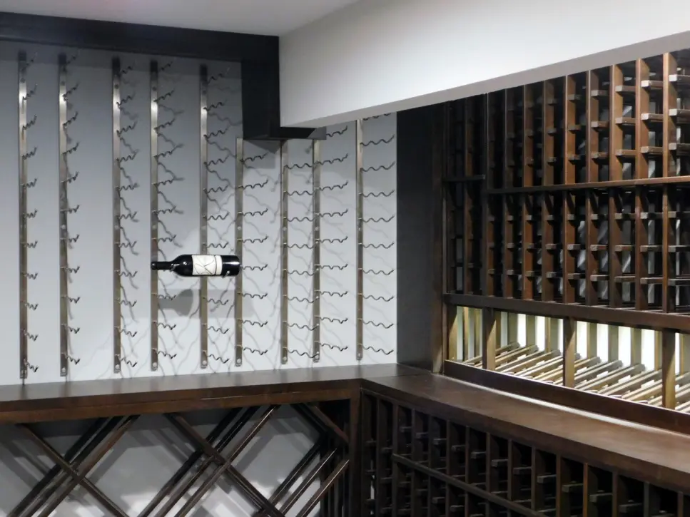 Anaheim Hills California Home Wine Cellar with Wood and Metal Wine Racks