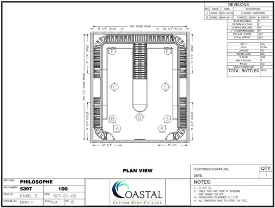 Overhead View Custom Wine Cellar Design 3D Drawing Los Angeles