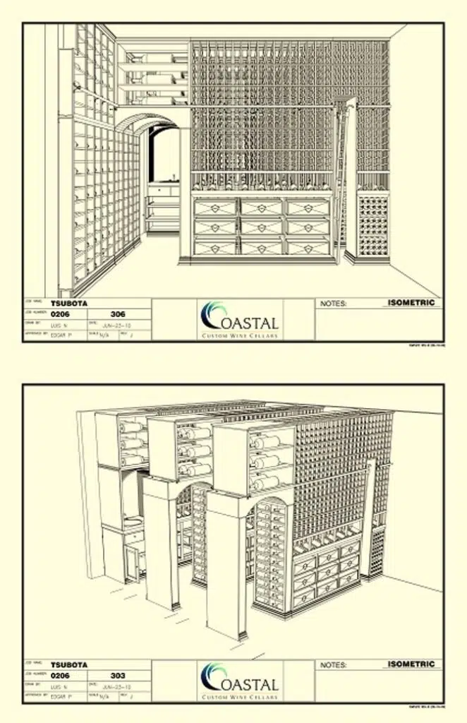 3D Design of the Library Style Custom Wine Cellar for a California Home
