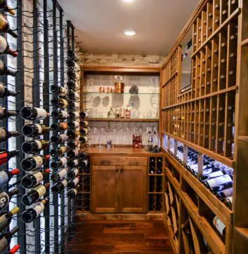 Custom Home Wine Cellar Installed with Metal and Wood Wine Racks 