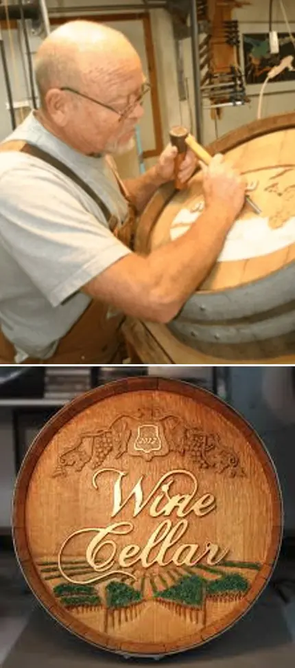 Wine Barrel Carvings Enhance the Beauty of Custom Wine Cellars