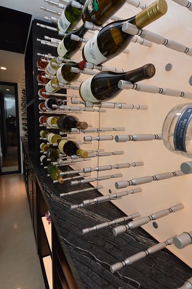 Metal Wine Cellar Rack on LED Panels in Modern Wine Cellar