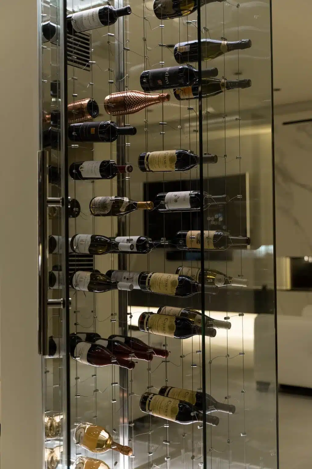 Glass Wine Cellars With Adjustable Lighting Panels
