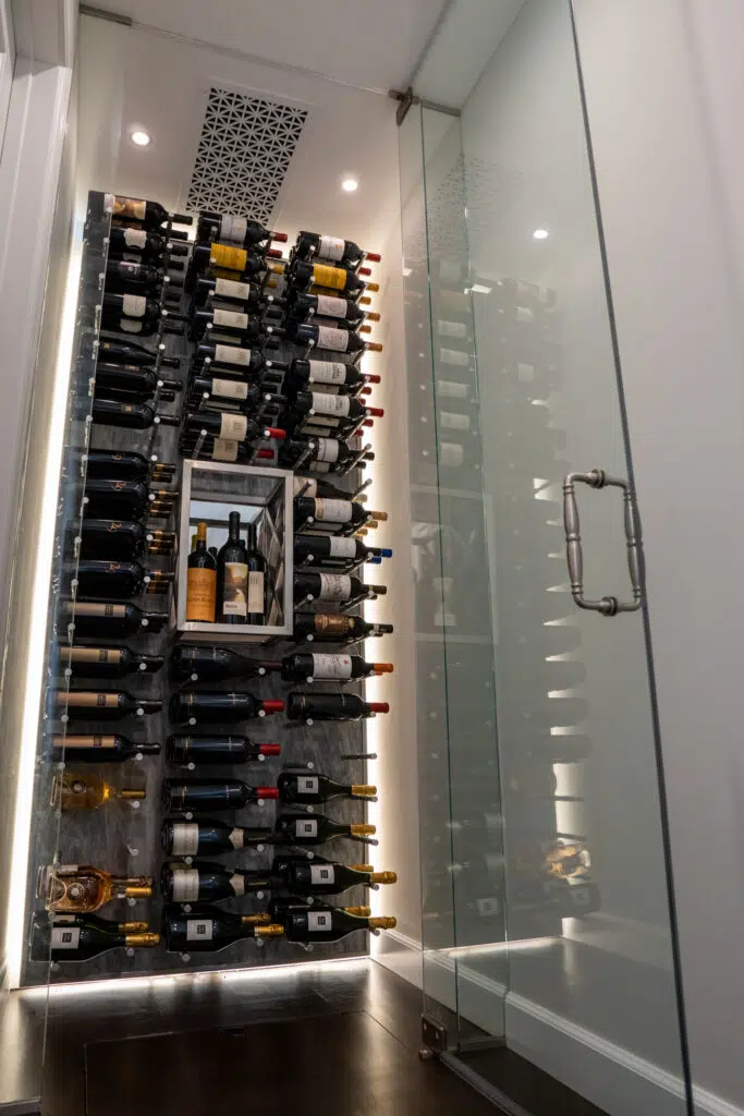 Small Modern Wine Cellars With Marble Back Wall