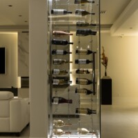 Cable racking is an ultra-modern option for contemporary glass wine cellars.