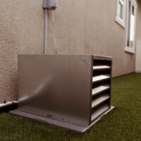 Split system cooling units are a very effective way to cool a home wine cellar. This is the exterior part of the system.
