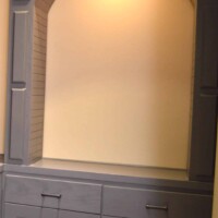 This decanting area came was also customize, and came with two subclosing drawers and two cabinets. Decanting Home Wine Cellar Table