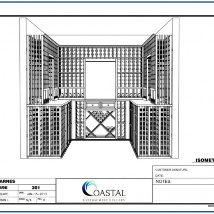 One of our 3D drawings for this custom residential wine cellar.